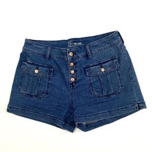 No Boundaries Mid Rise Button Fly Back Flap Pockets Women's size 9 Blue Shorts